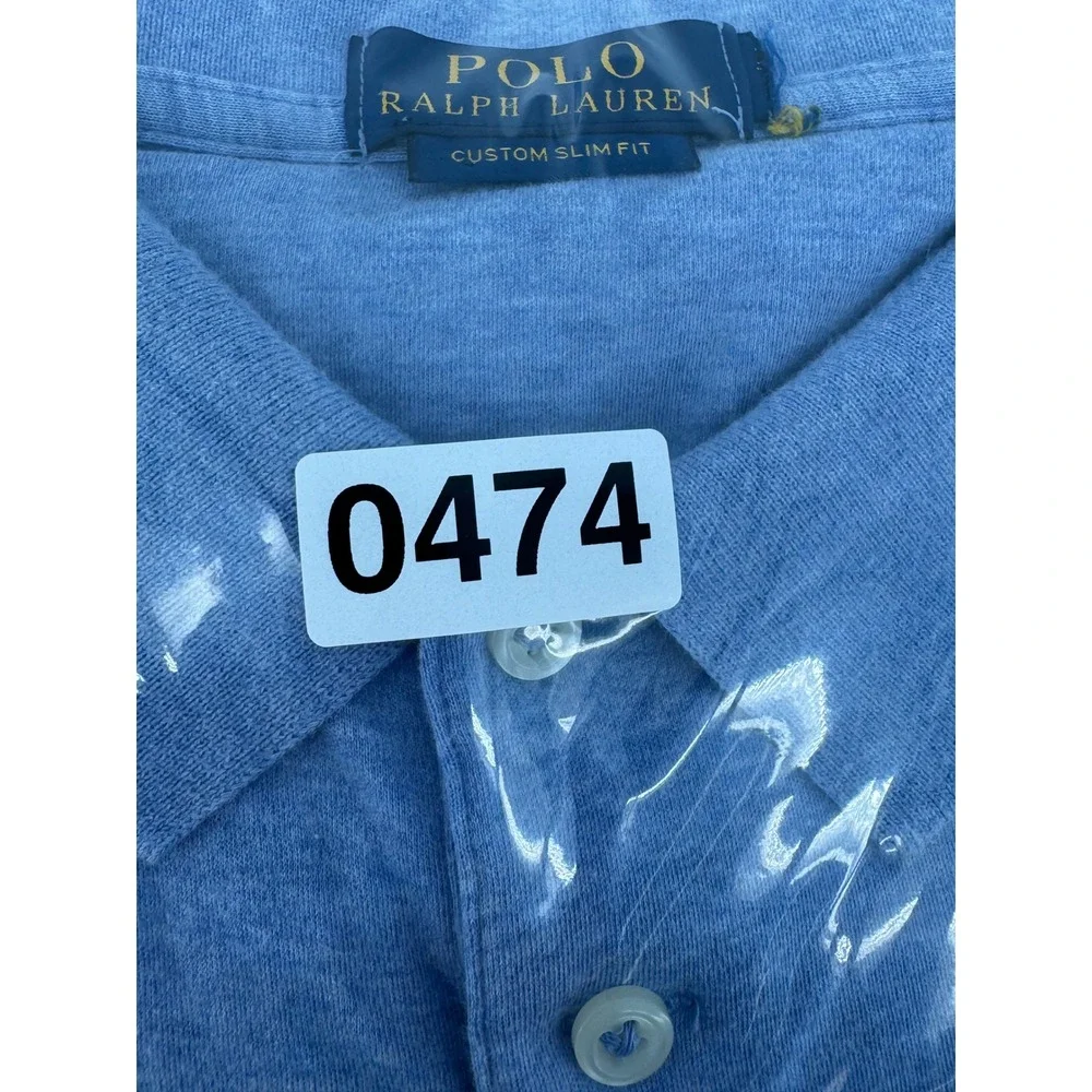 Polo Ralph Lauren Mens Custom Slim Fit Heather Blue Short Sleeve Polo Shirt
